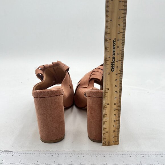 XYD Tan Open Toe Mules with Fringe High Chunky Heels Summer Slides Sandal - Picture 5 of 8